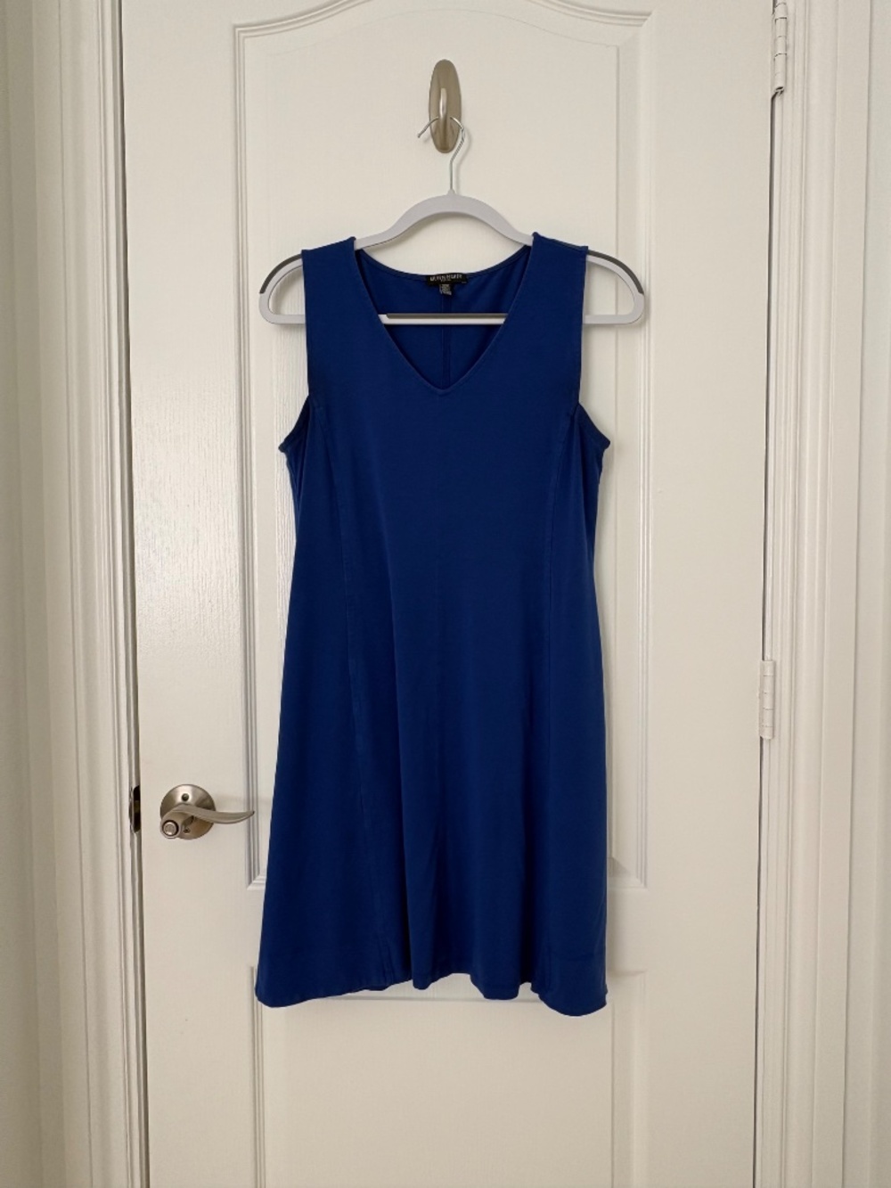 Eileen Fisher Royal Blue Knit Dress Sleeveless V-Neck Fit & Flare Size PL Petite